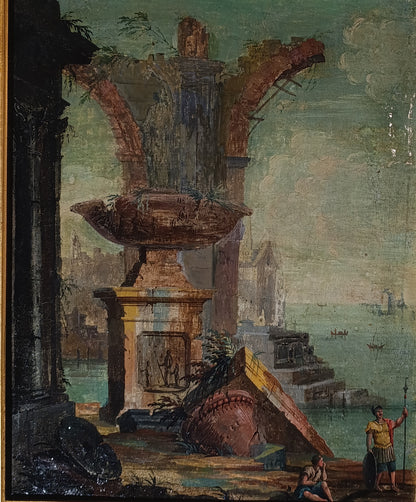 Seguace di Giovanni Paolo Pannini(1691-1765) - Capriccio con rovine