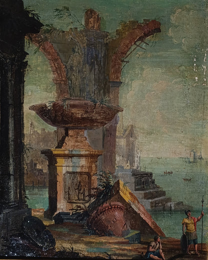 Seguace di Giovanni Paolo Pannini(1691-1765) - Capriccio con rovine