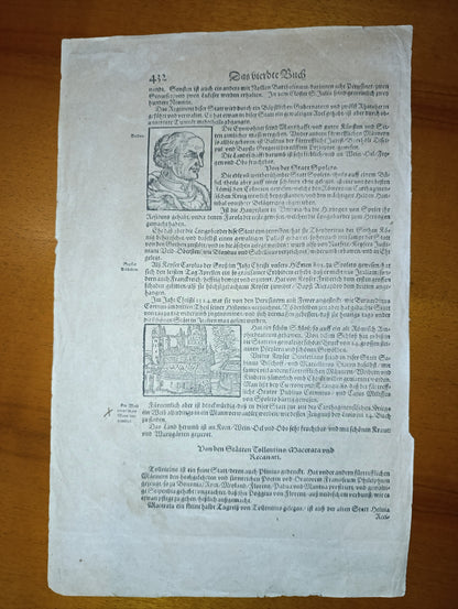 Stampa in folio con raffigurazioni di Perugia e Spoleto, da " De Bierdte Buch" , primi del XVII secolo